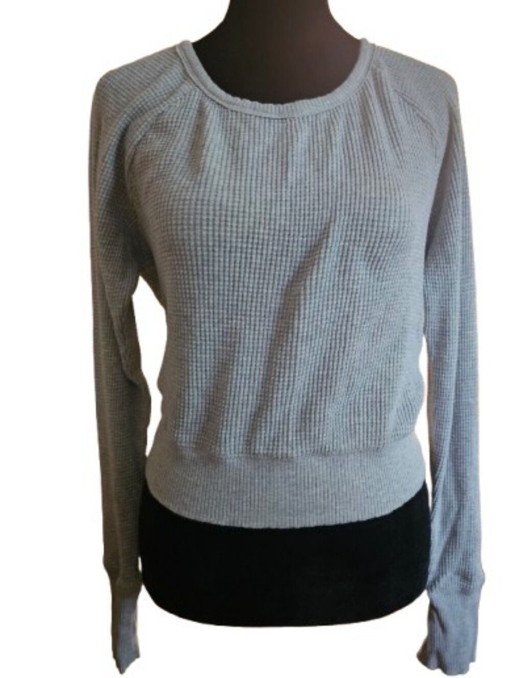 Offline By Aerie Light Gray Women's Waffle Knit Sweater - Casual Pullover Crop